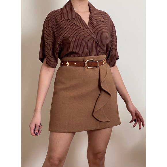 J. Crew Brown Diagonal Ruffle Accent Mini Skirt (S-2) - Picture 6 of 8